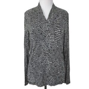 Talbots High V Neck Snake/Reptile Print Top Blouse Long Sleeve Size Medium